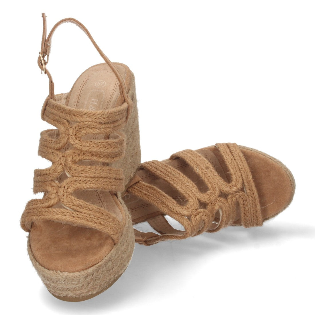 Sandalias Camel Mujer Cuña Yute Pala Trenzada
