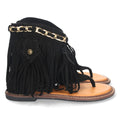 Sandalias Negras Mujer Planas Esclava Flecos Cadena