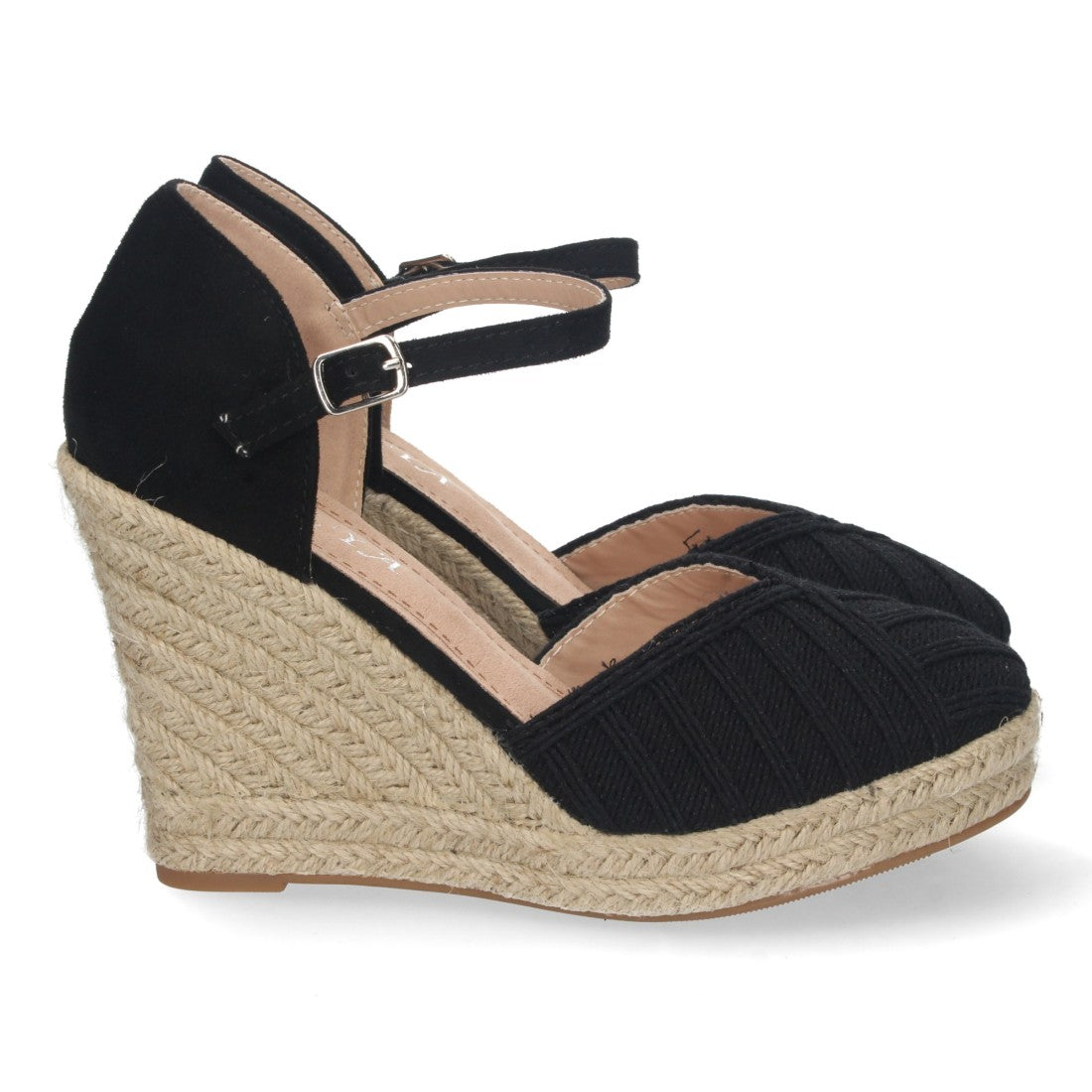 Sandalias Cuña Negro Mujer Yute Pala Cerrada