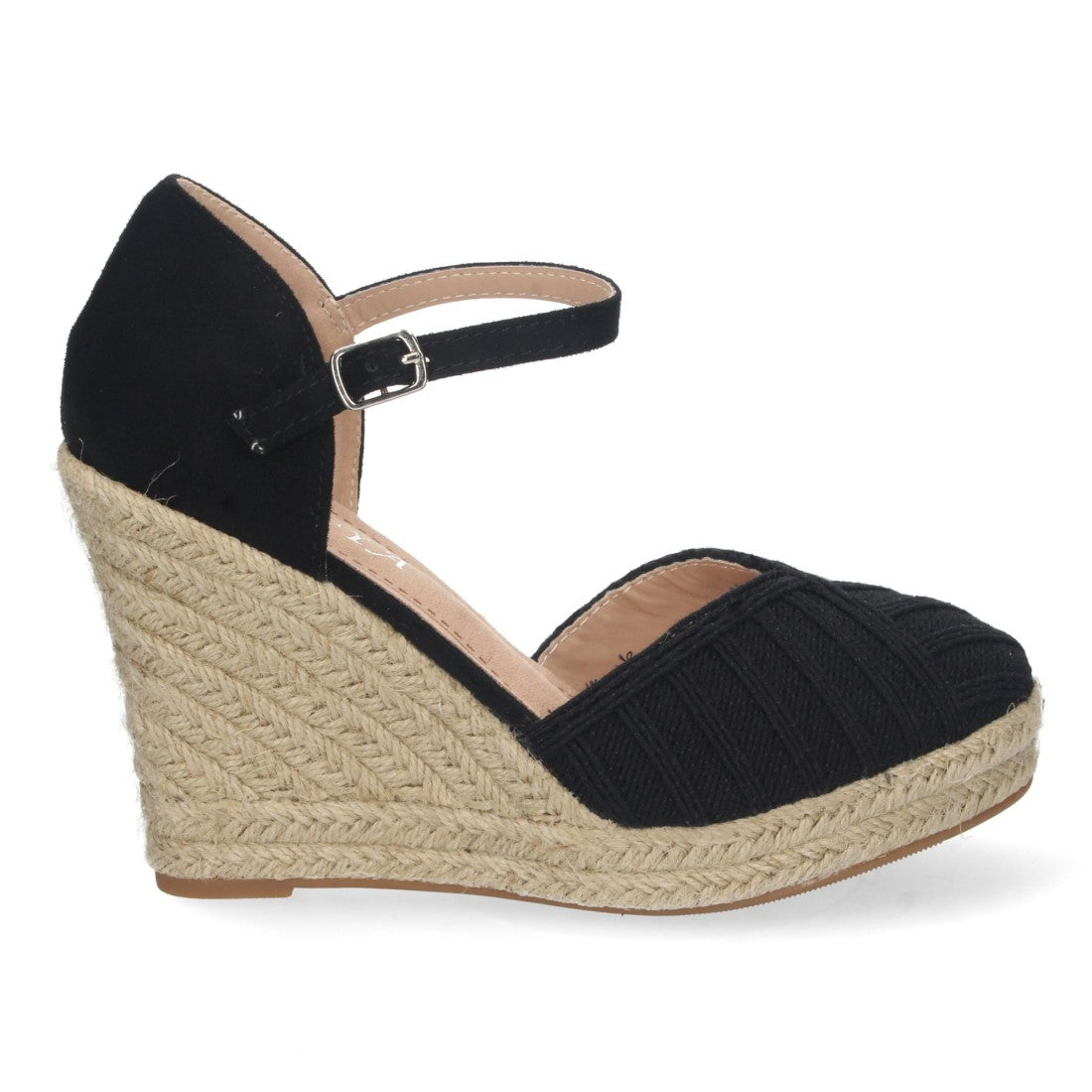 Sandalias Cuña Negro Mujer Yute Pala Cerrada