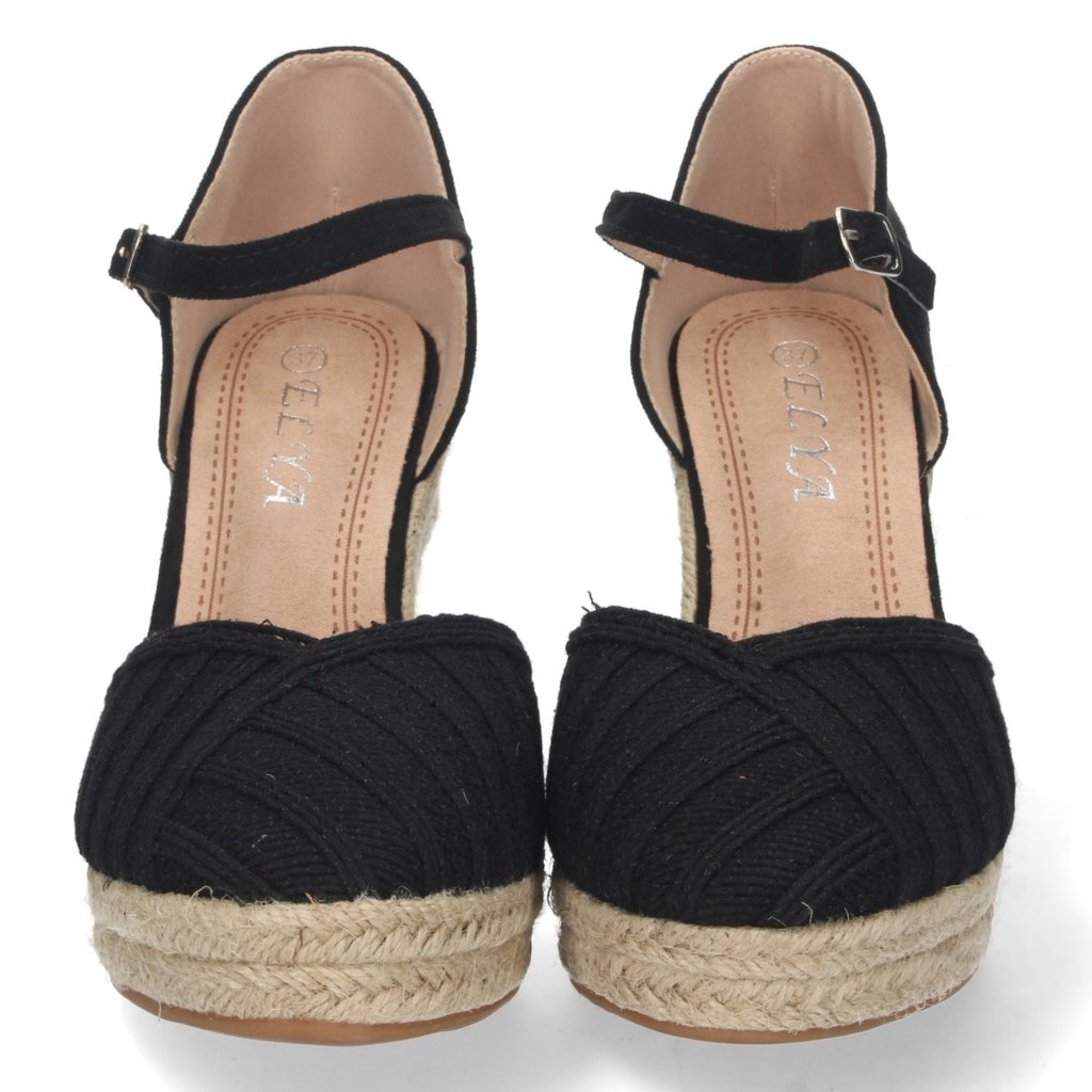Sandalias Cuña Negro Mujer Yute Pala Cerrada