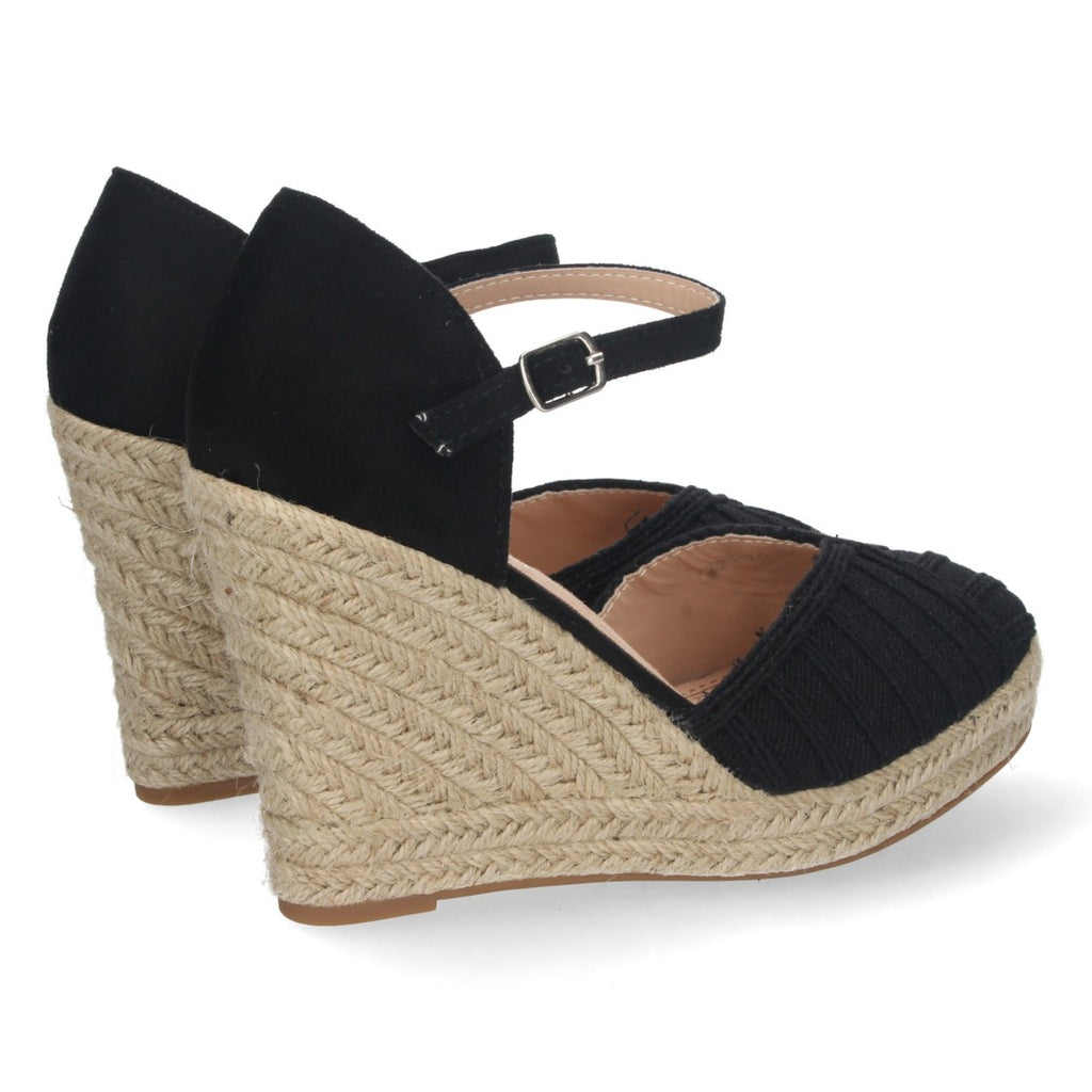 Sandalias Cuña Negro Mujer Yute Pala Cerrada
