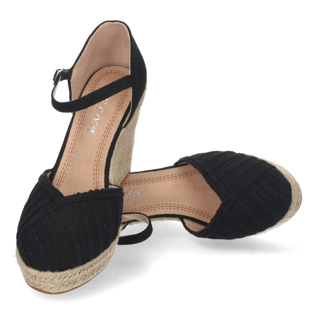 Sandalias Cuña Negro Mujer Yute Pala Cerrada