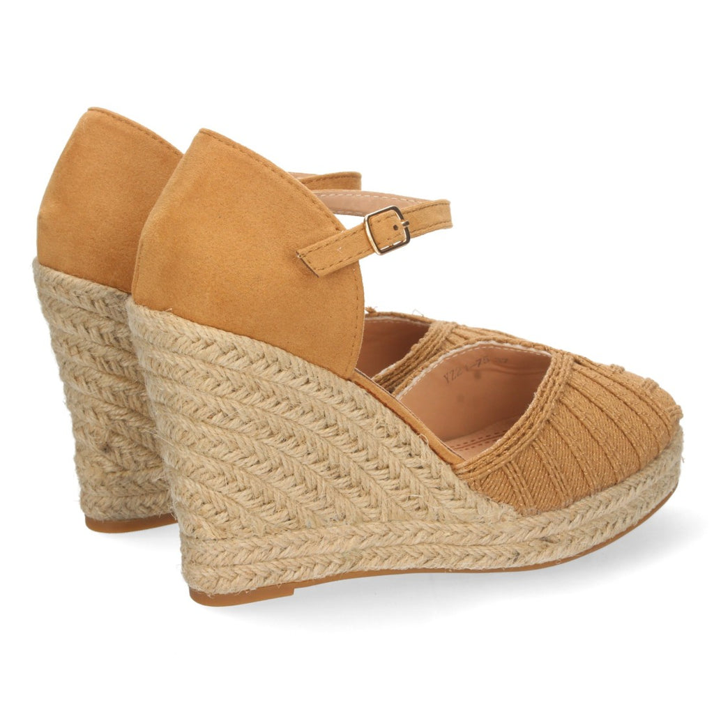 Sandalias Cuña Camel Mujer Yute Pala Cerrada