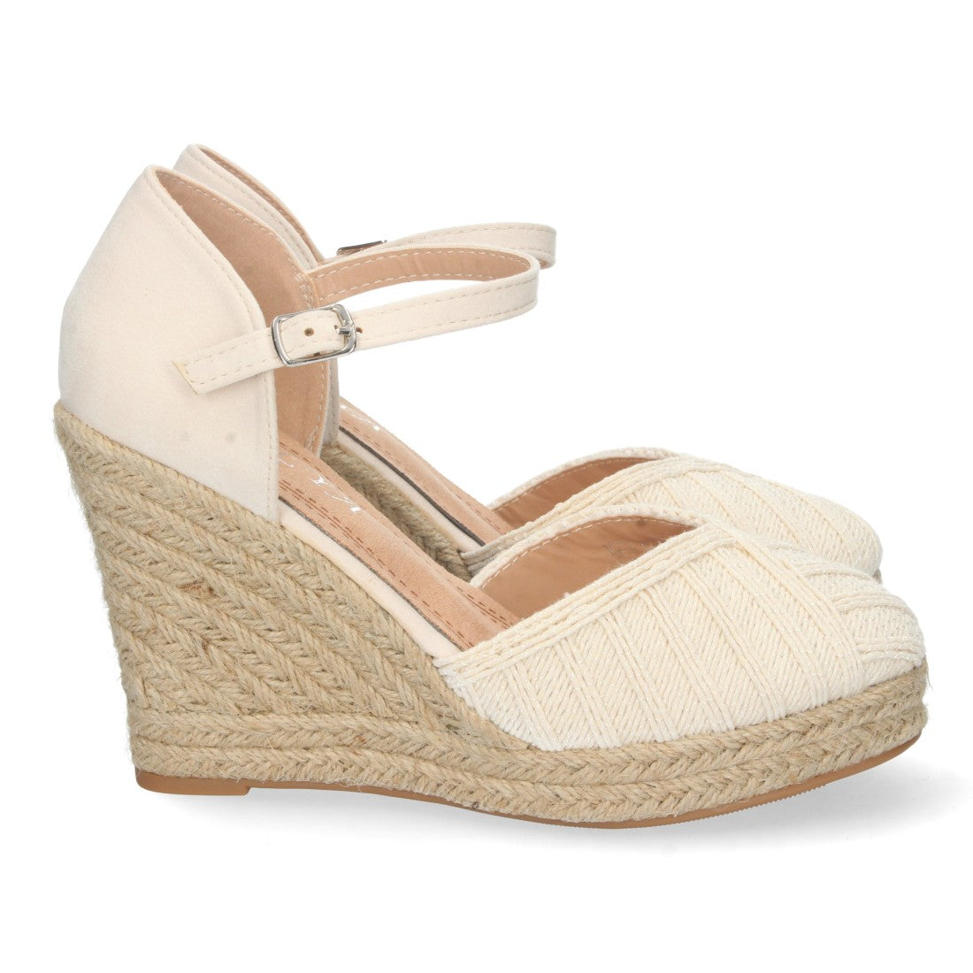 Sandalias Cuña Beige Mujer Yute Pala Cerrada