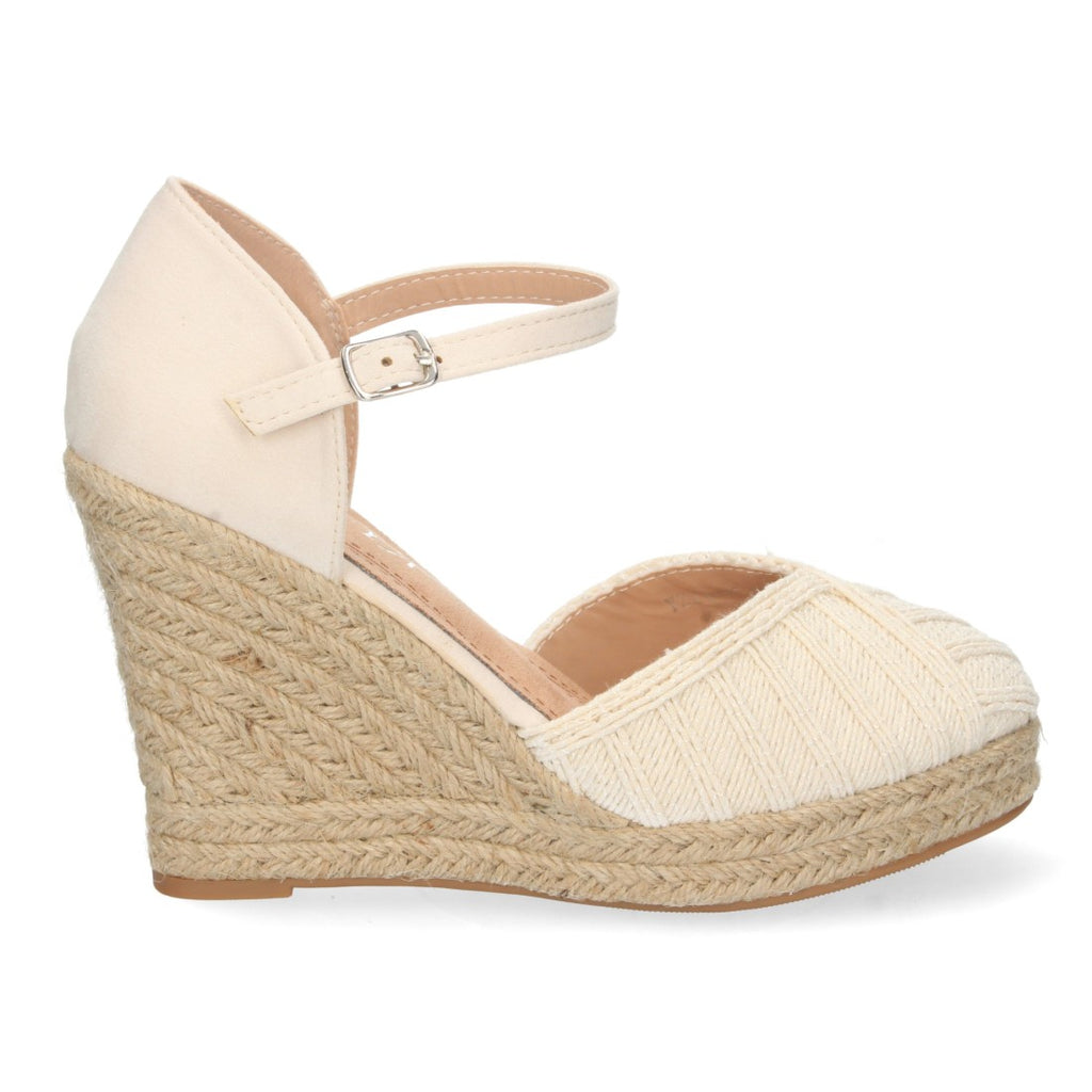 Sandalias Cuña Beige Mujer Yute Pala Cerrada