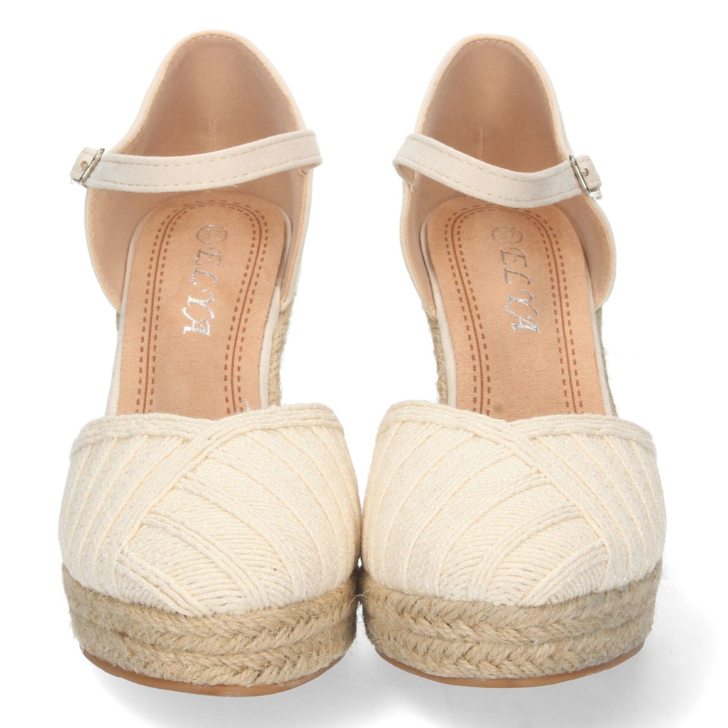 Sandalias Cuña Beige Mujer Yute Pala Cerrada
