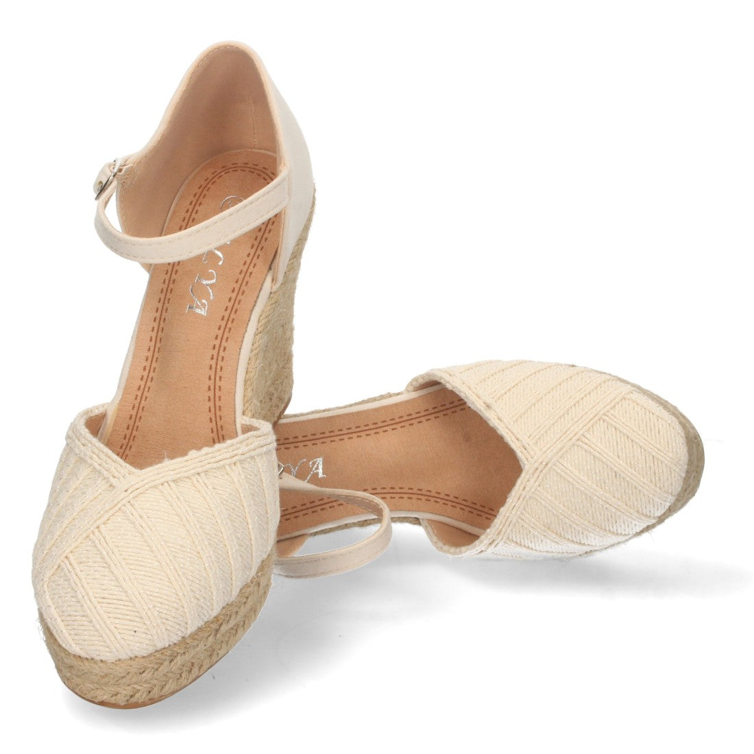 Sandalias Cuña Beige Mujer Yute Pala Cerrada