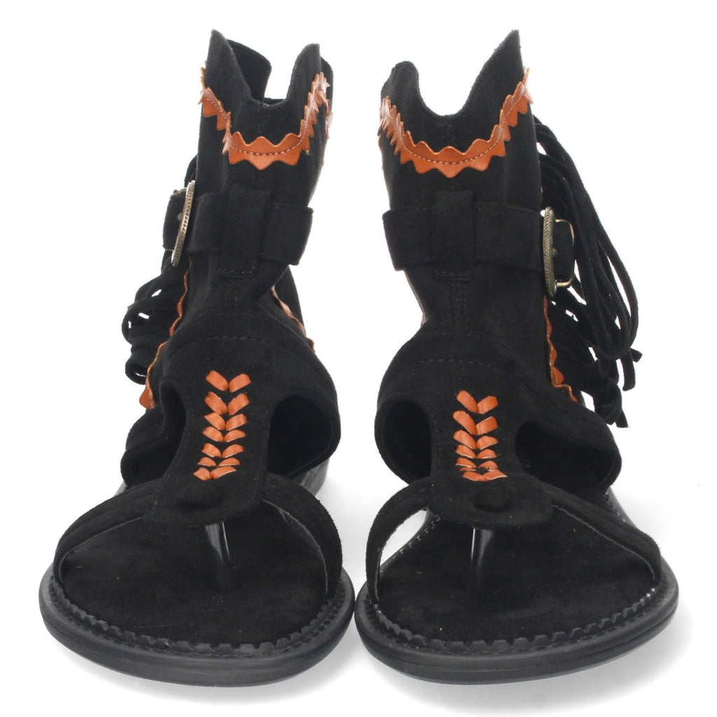 Sandalias Planas Negro Mujer Esclava Flecos