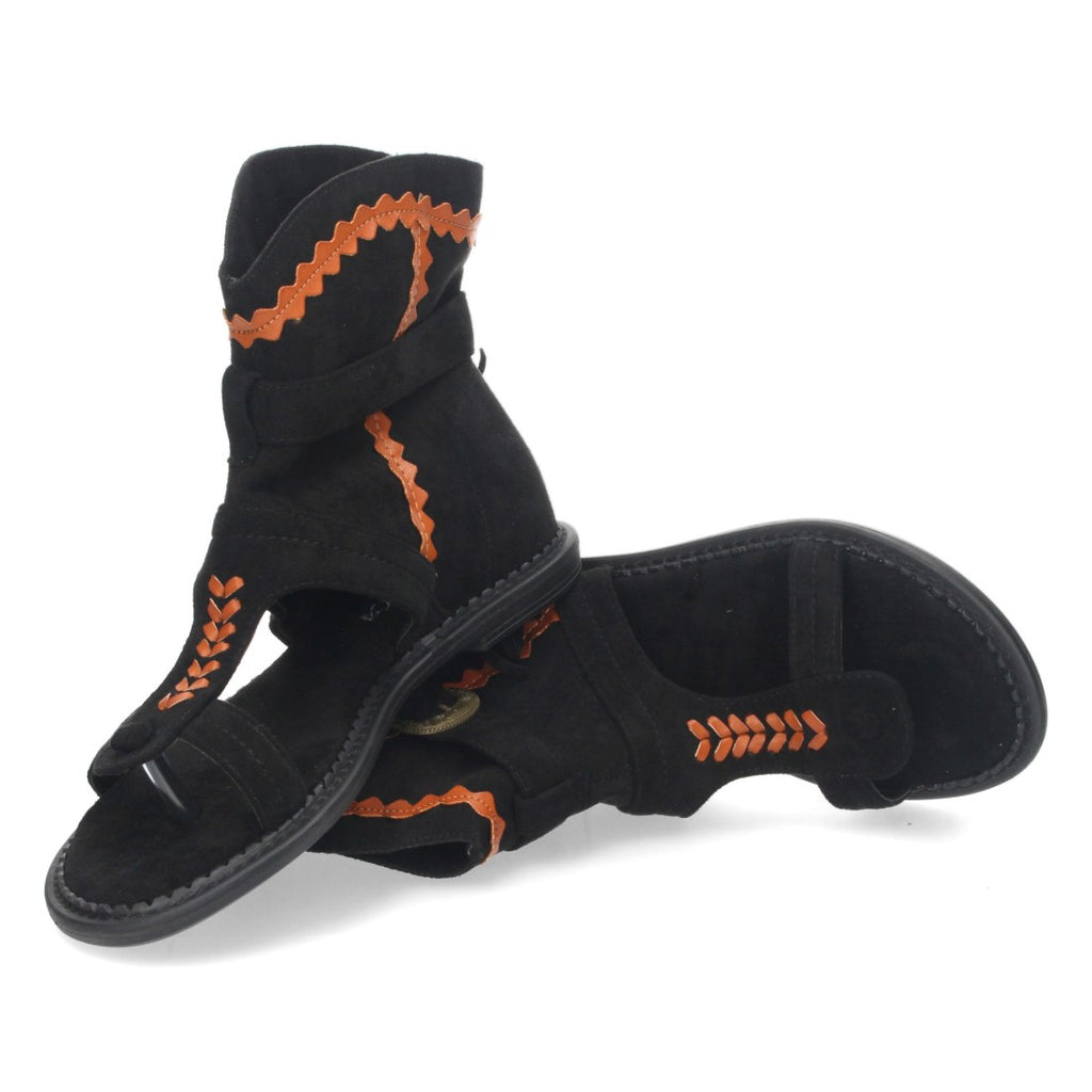 Sandalias Planas Negro Mujer Esclava Flecos
