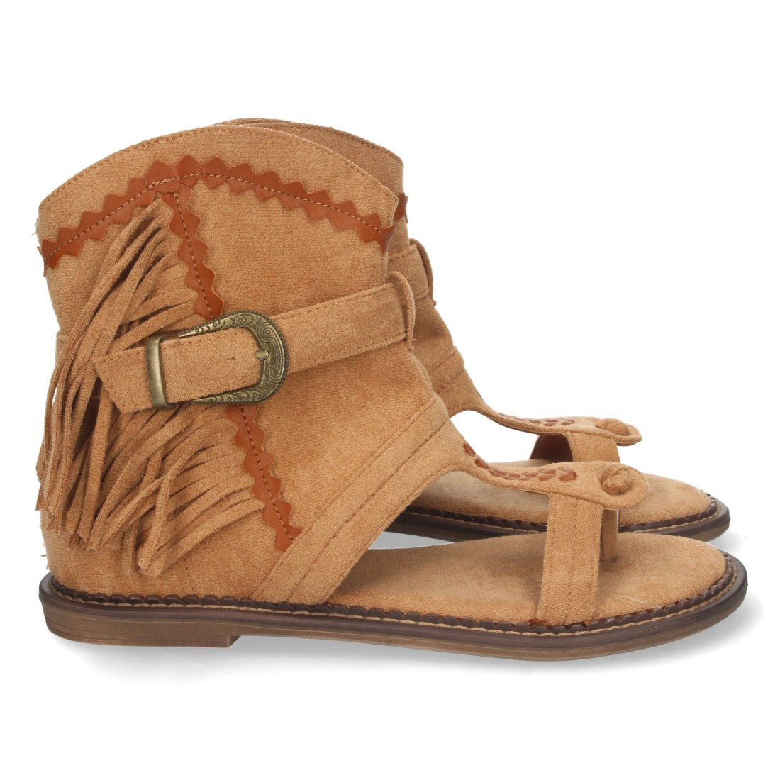 Sandalias Planas Marrón Mujer Esclava Flecos