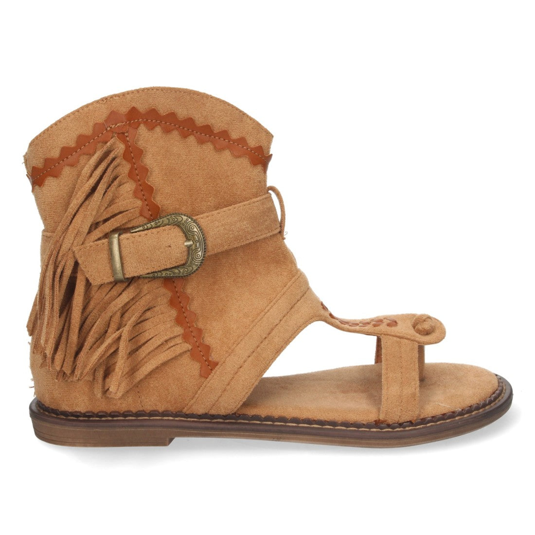 Sandalias Planas Marrón Mujer Esclava Flecos