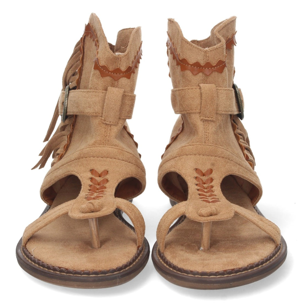 Sandalias Planas Marrón Mujer Esclava Flecos