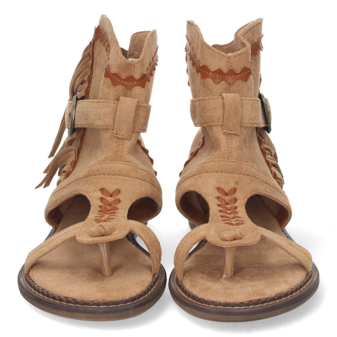 Sandalias Planas Marrón Mujer Esclava Flecos