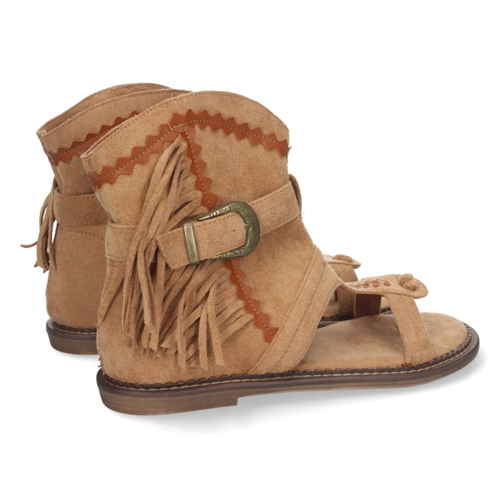 Sandalias Planas Marrón Mujer Esclava Flecos