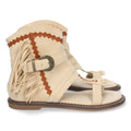 Sandalias Beige Mujer Planas con Flecos