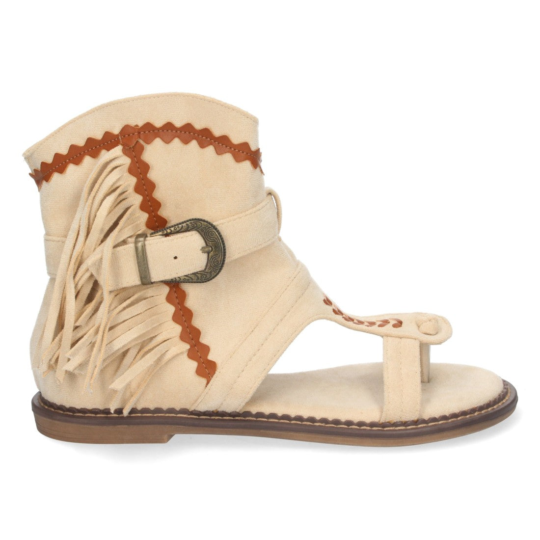 Sandalias Beige Mujer Planas con Flecos