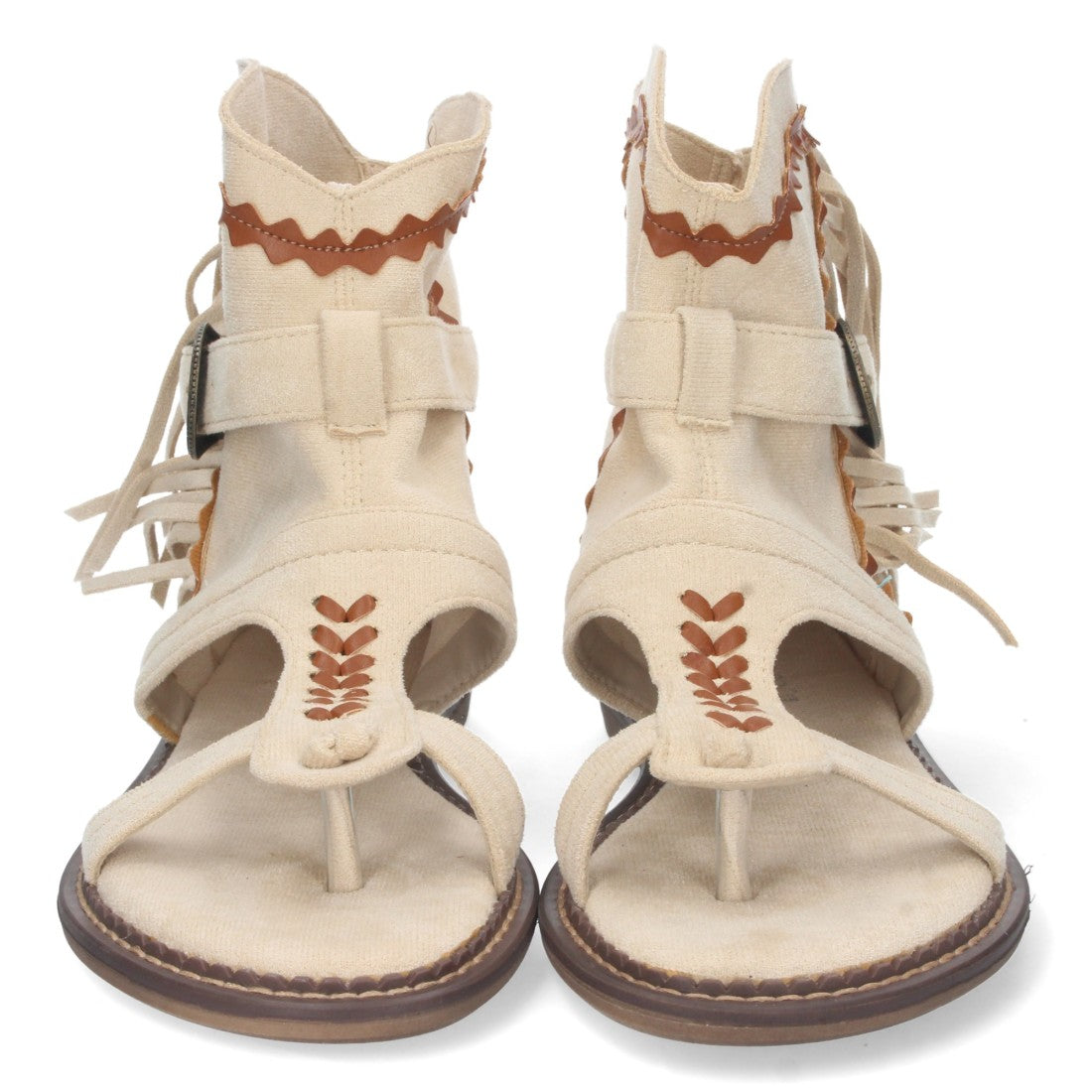 Sandalias Beige Mujer Planas con Flecos