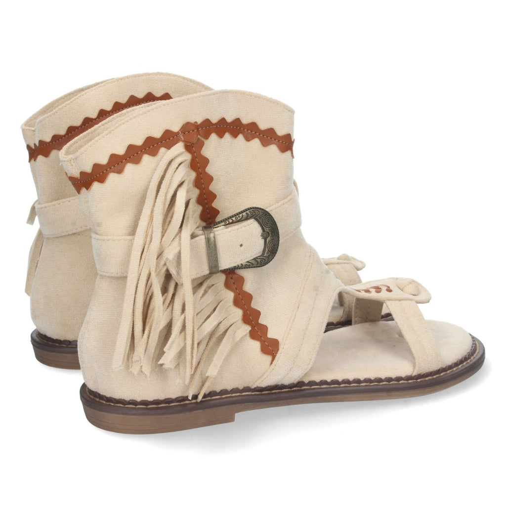 Sandalias Beige Mujer Planas con Flecos