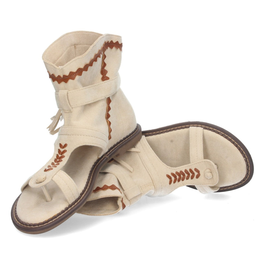 Sandalias Beige Mujer Planas con Flecos