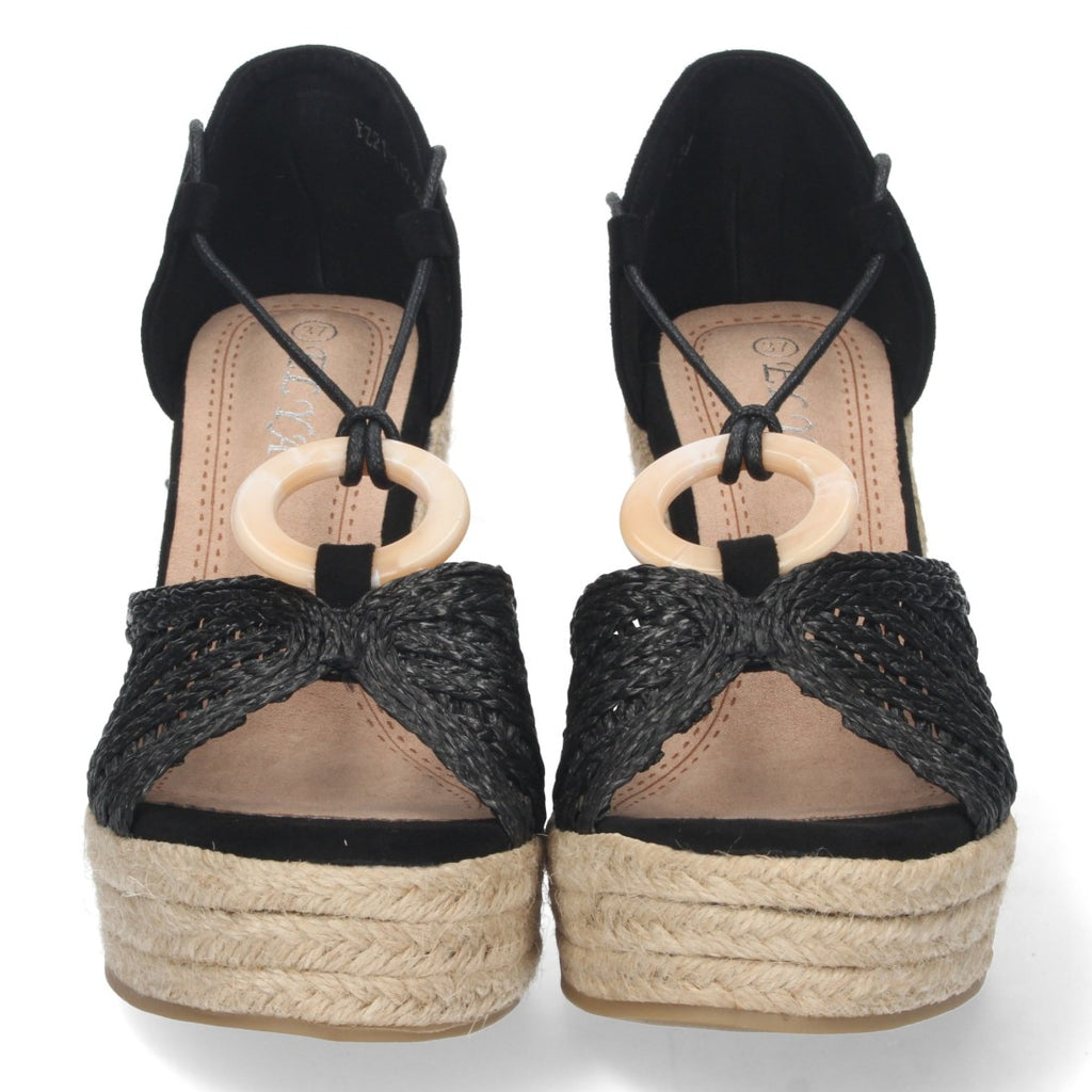 Sandalias Negras Mujer Cuña Yute Cordones