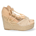 Sandalias Beige Mujer Cuña Yute Cordones