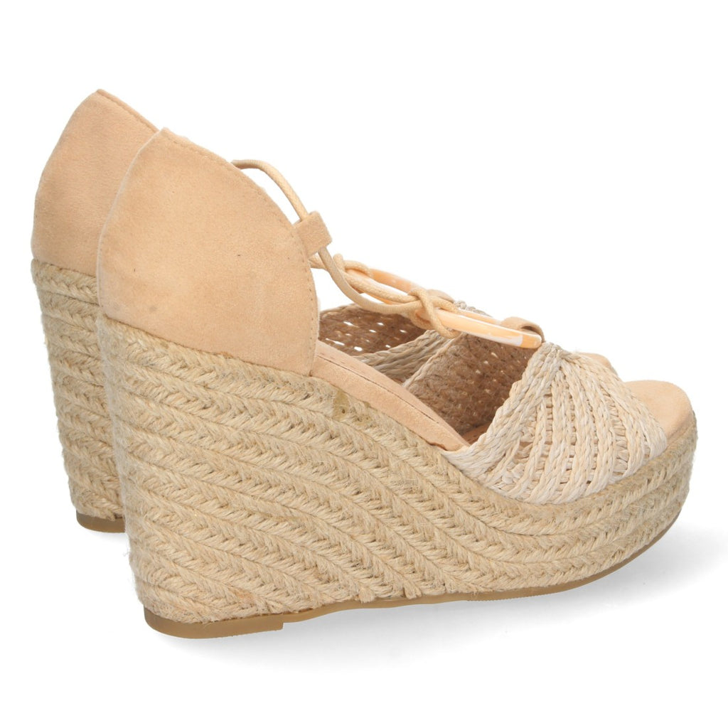 Sandalias Beige Mujer Cuña Yute Cordones