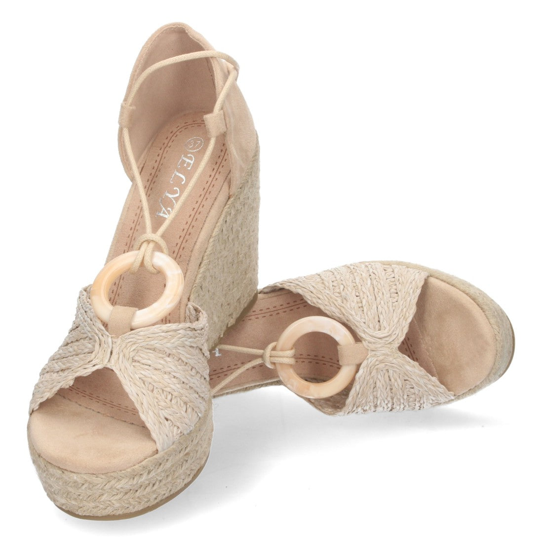 Sandalias Beige Mujer Cuña Yute Cordones