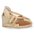 Sandalen Camel Keilabsatz Jute Geschlossener Vorderriemen Schnürung