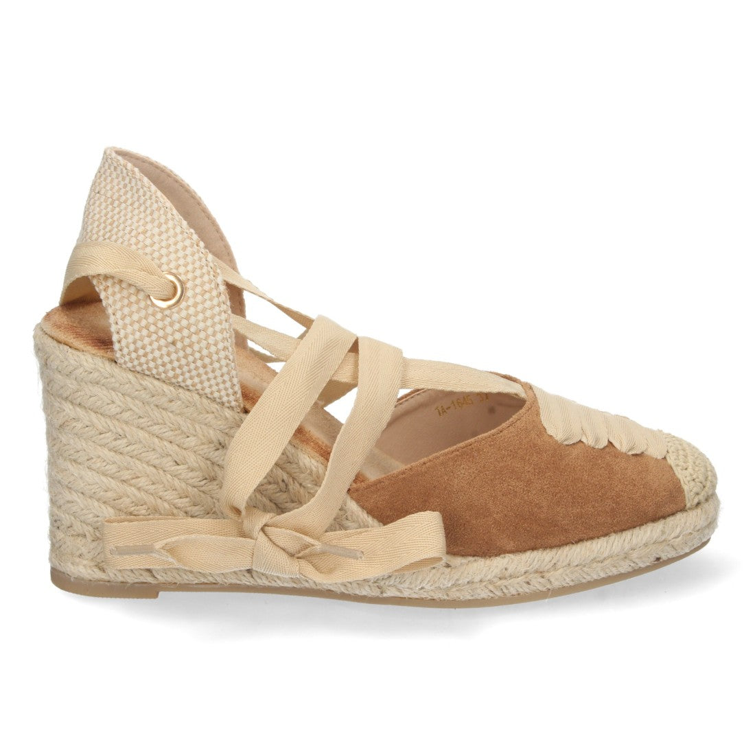 Sandalen Camel Keilabsatz Jute Geschlossener Vorderriemen Schnürung
