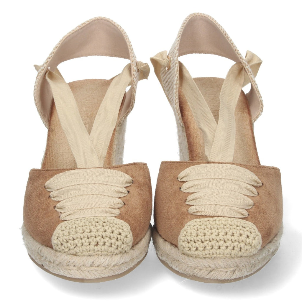 Sandalen Camel Keilabsatz Jute Geschlossener Vorderriemen Schnürung
