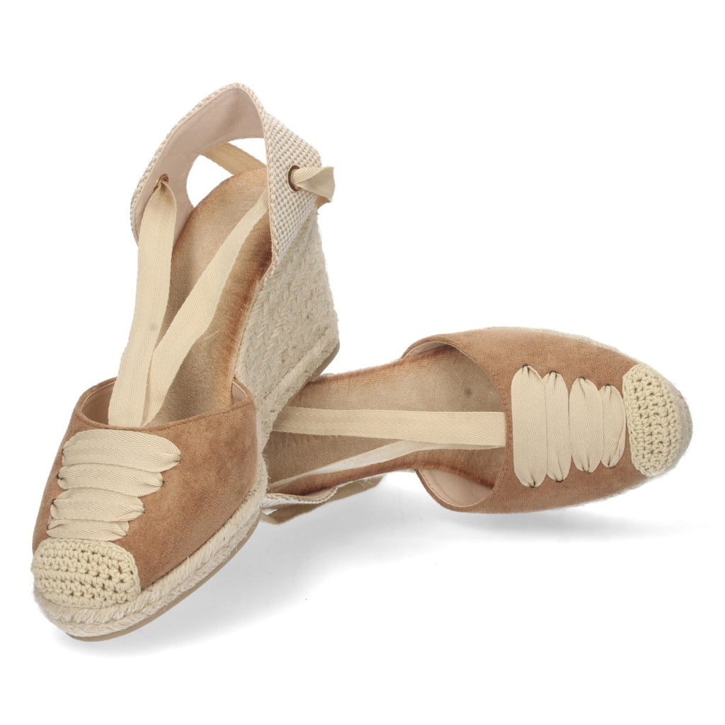 Sandalen Camel Keilabsatz Jute Geschlossener Vorderriemen Schnürung