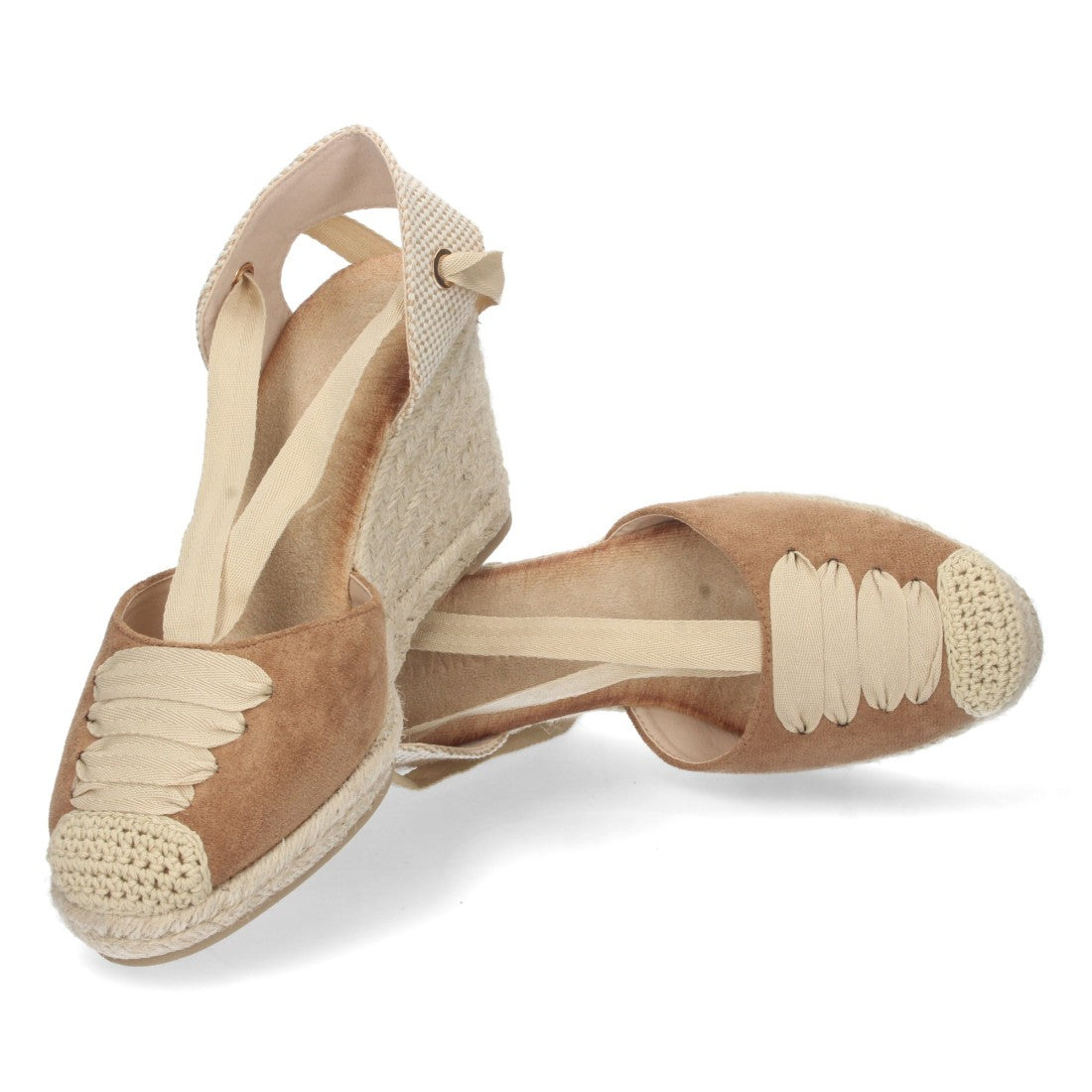 Sandalen Camel Keilabsatz Jute Geschlossener Vorderriemen Schnürung