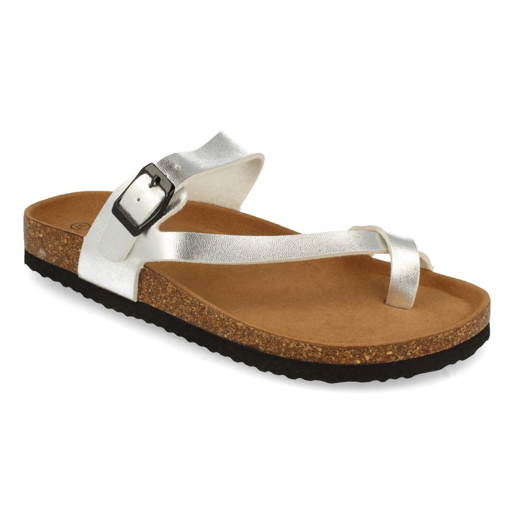 Sandalias Plateadas Mujer Bio Estilo Esclava Planta Anatómica Hebilla Elegantes