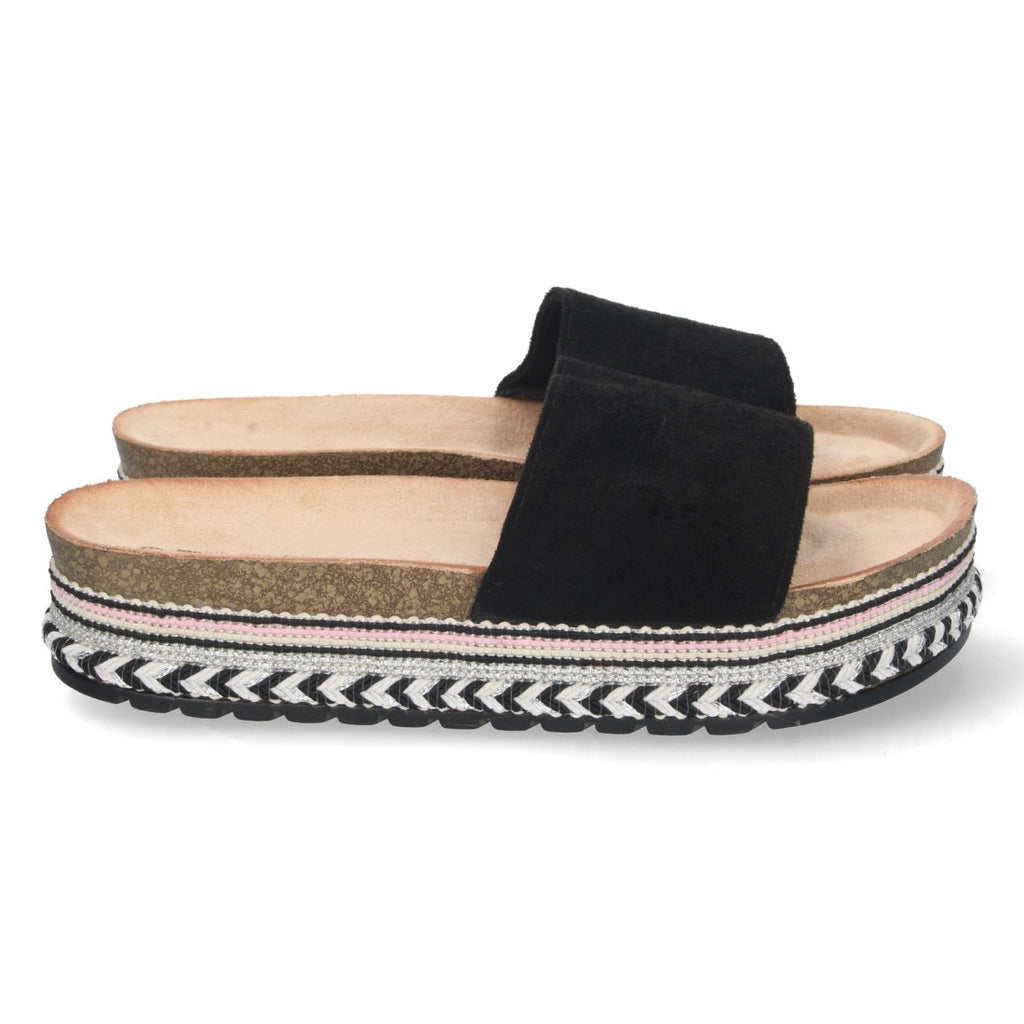 Sandalias Negras Mujer Planas Motivos Étnicos Elegantes
