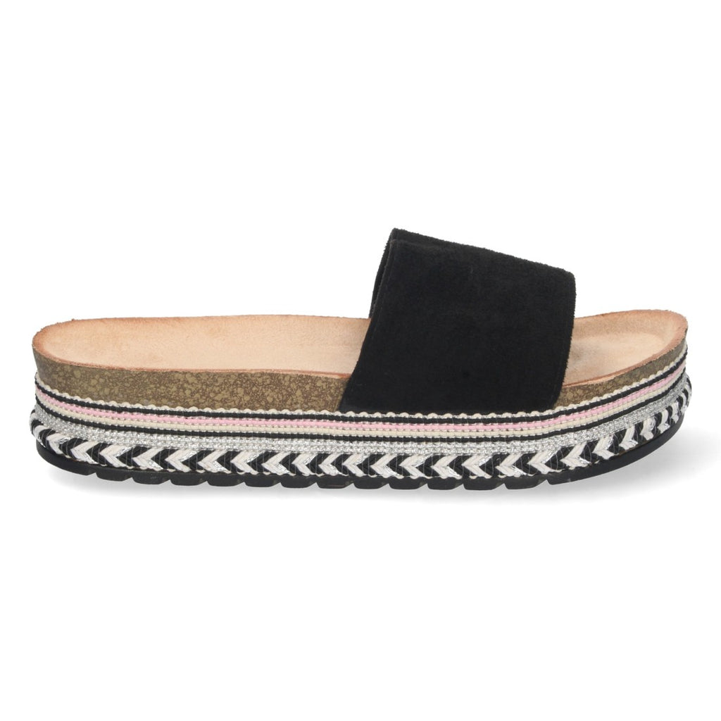 Sandalias Negras Mujer Planas Motivos Étnicos Elegantes