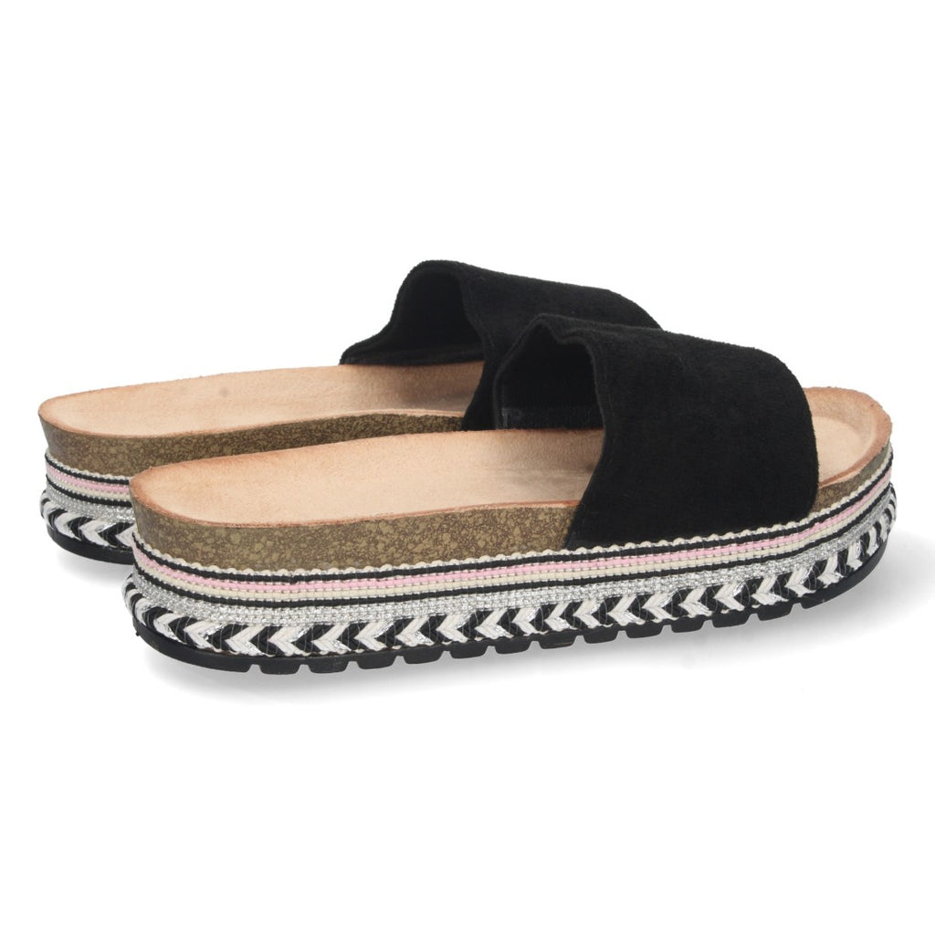 Sandalias Negras Mujer Planas Motivos Étnicos Elegantes