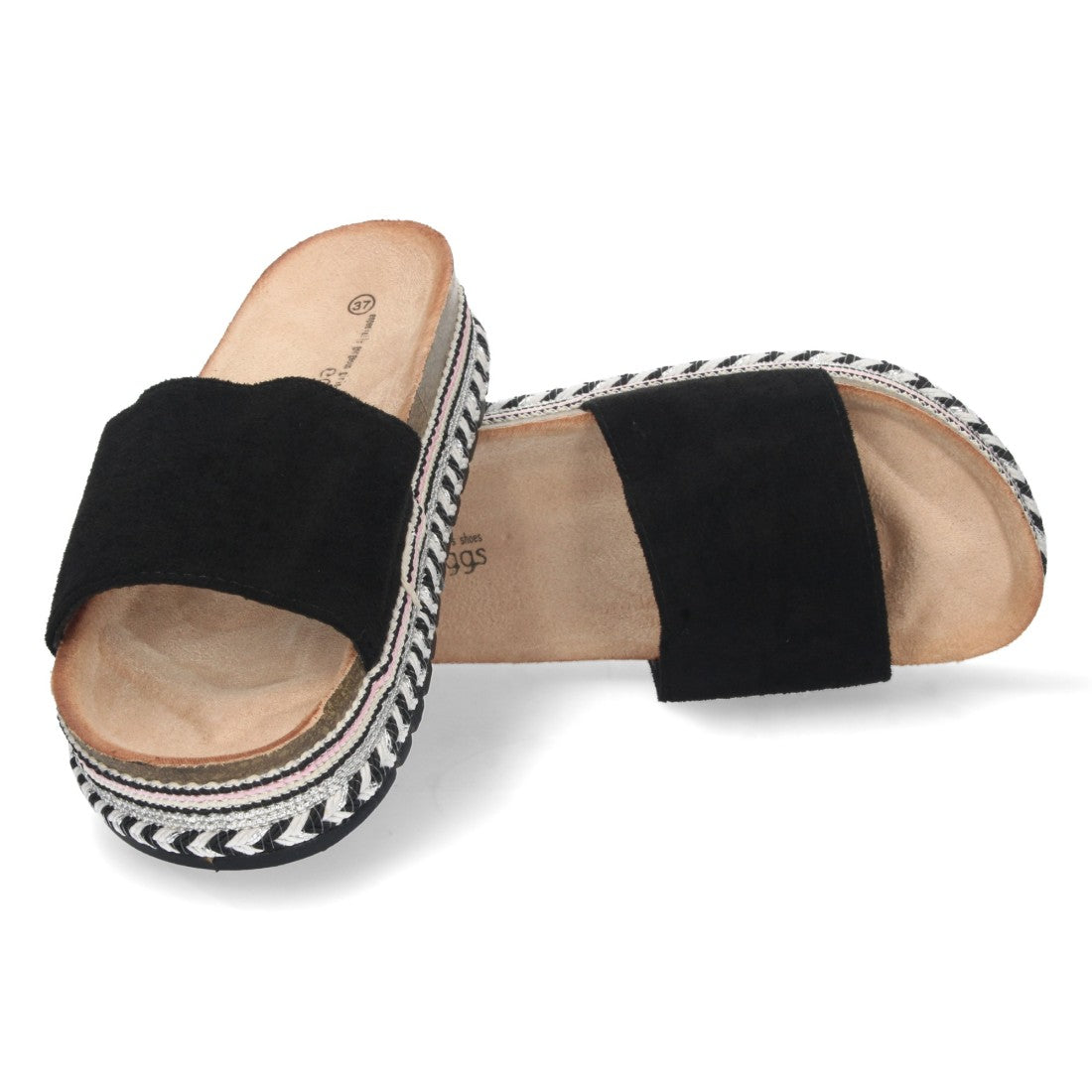 Sandalias Negras Mujer Planas Motivos Étnicos Elegantes
