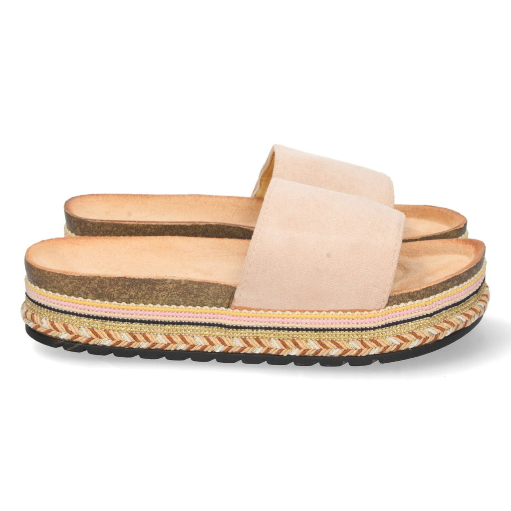 Sandalias Beige Mujer Planas Motivos Étnicos Elegantes