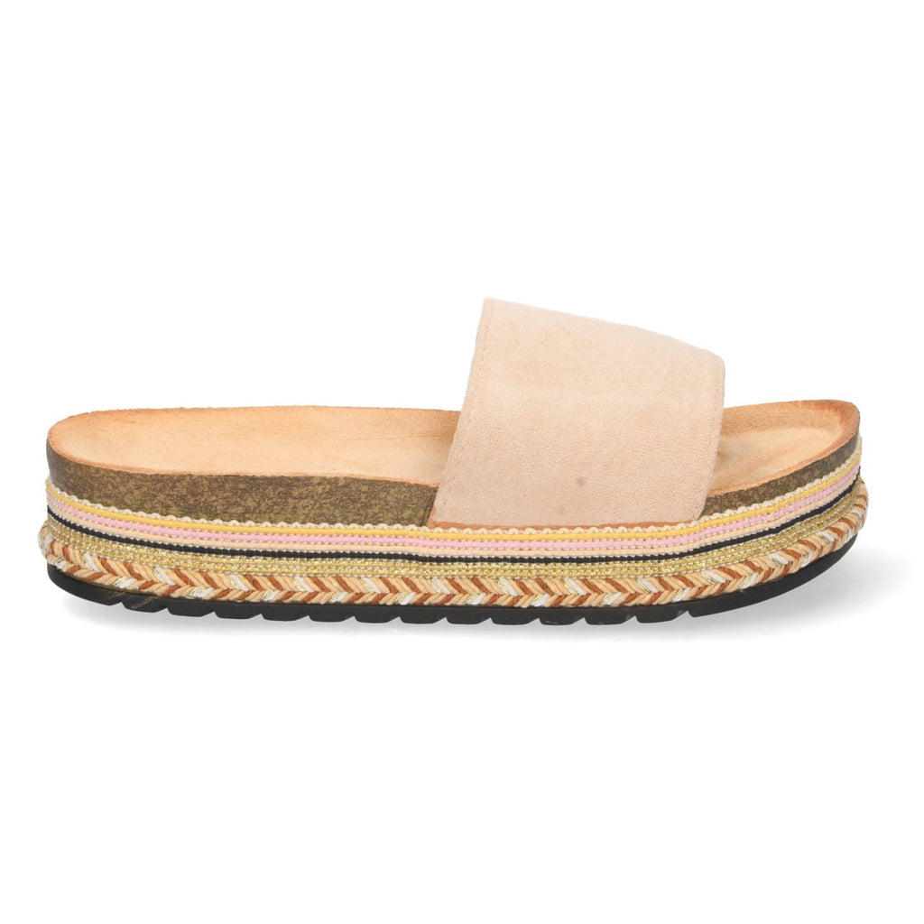 Sandalias Beige Mujer Planas Motivos Étnicos Elegantes