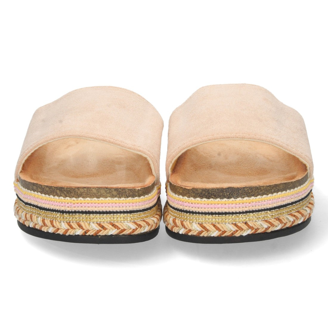 Sandalias Beige Mujer Planas Motivos Étnicos Elegantes