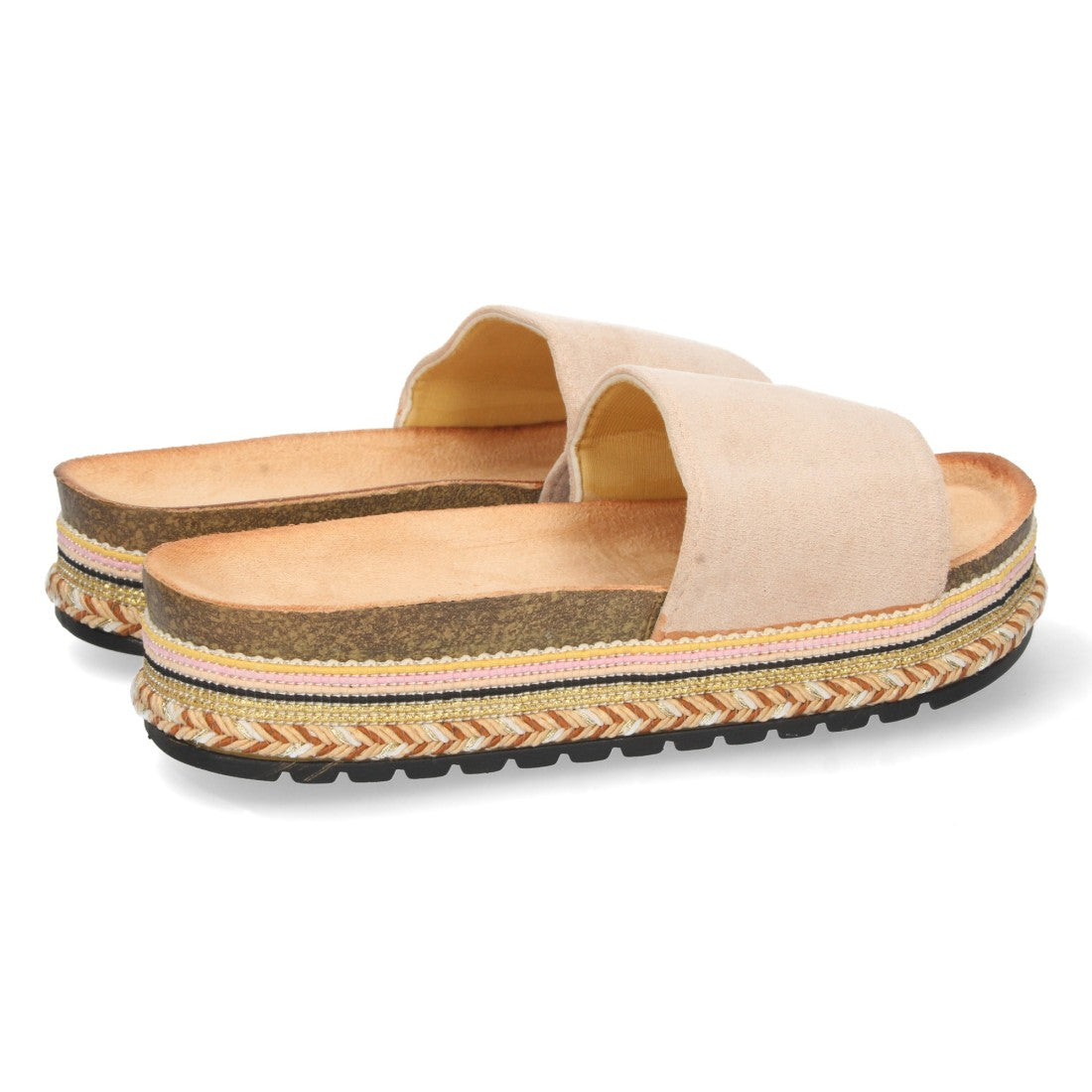 Sandalias Beige Mujer Planas Motivos Étnicos Elegantes