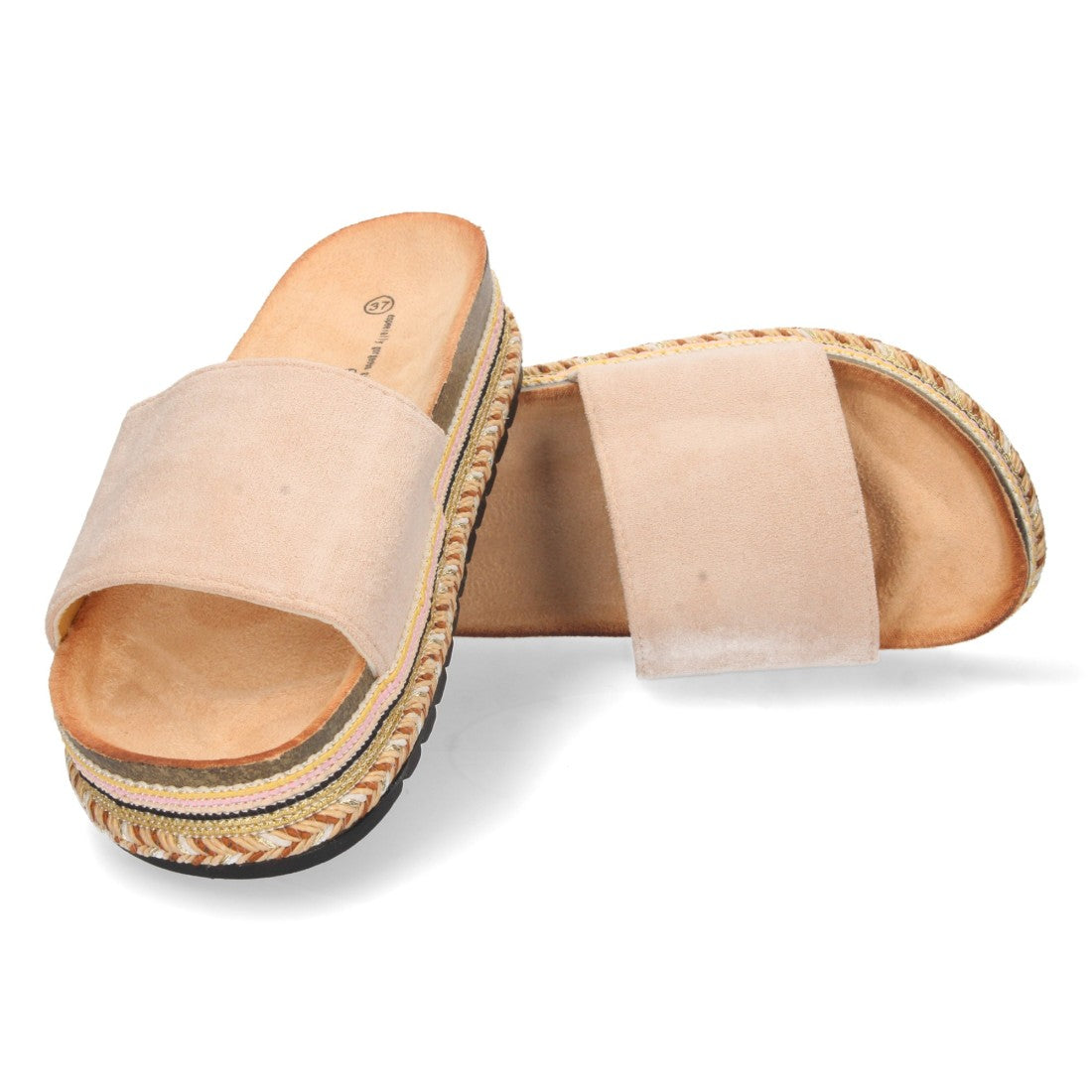 Sandalias Beige Mujer Planas Motivos Étnicos Elegantes