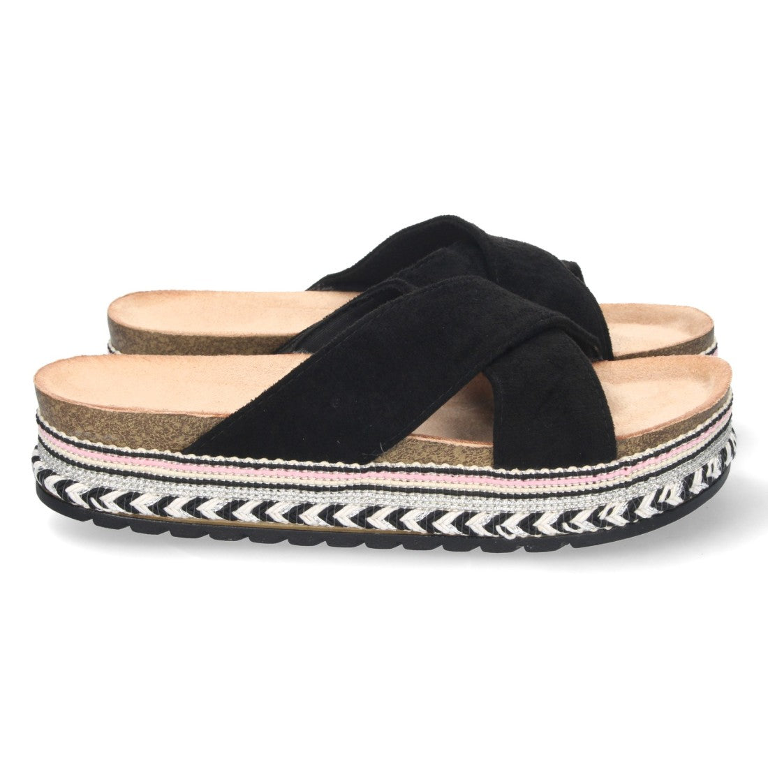 Sandalias Negras Mujer Planas Motivos Étnicos Elegantes