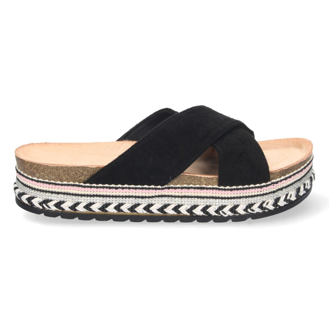Sandalias Negras Mujer Planas Motivos Étnicos Elegantes