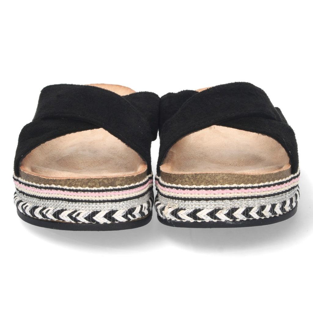 Sandalias Negras Mujer Planas Motivos Étnicos Elegantes