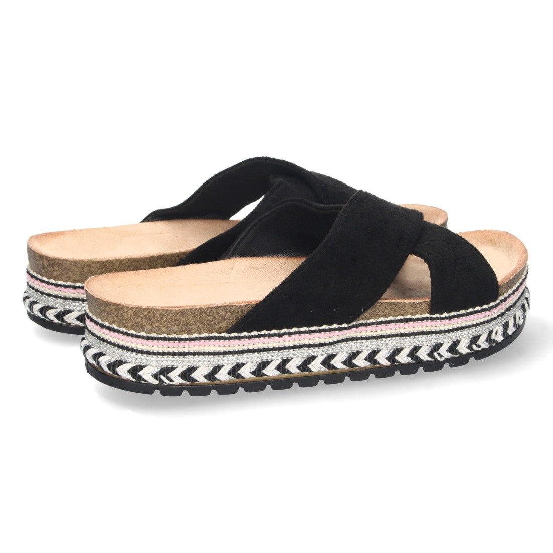 Sandalias Negras Mujer Planas Motivos Étnicos Elegantes