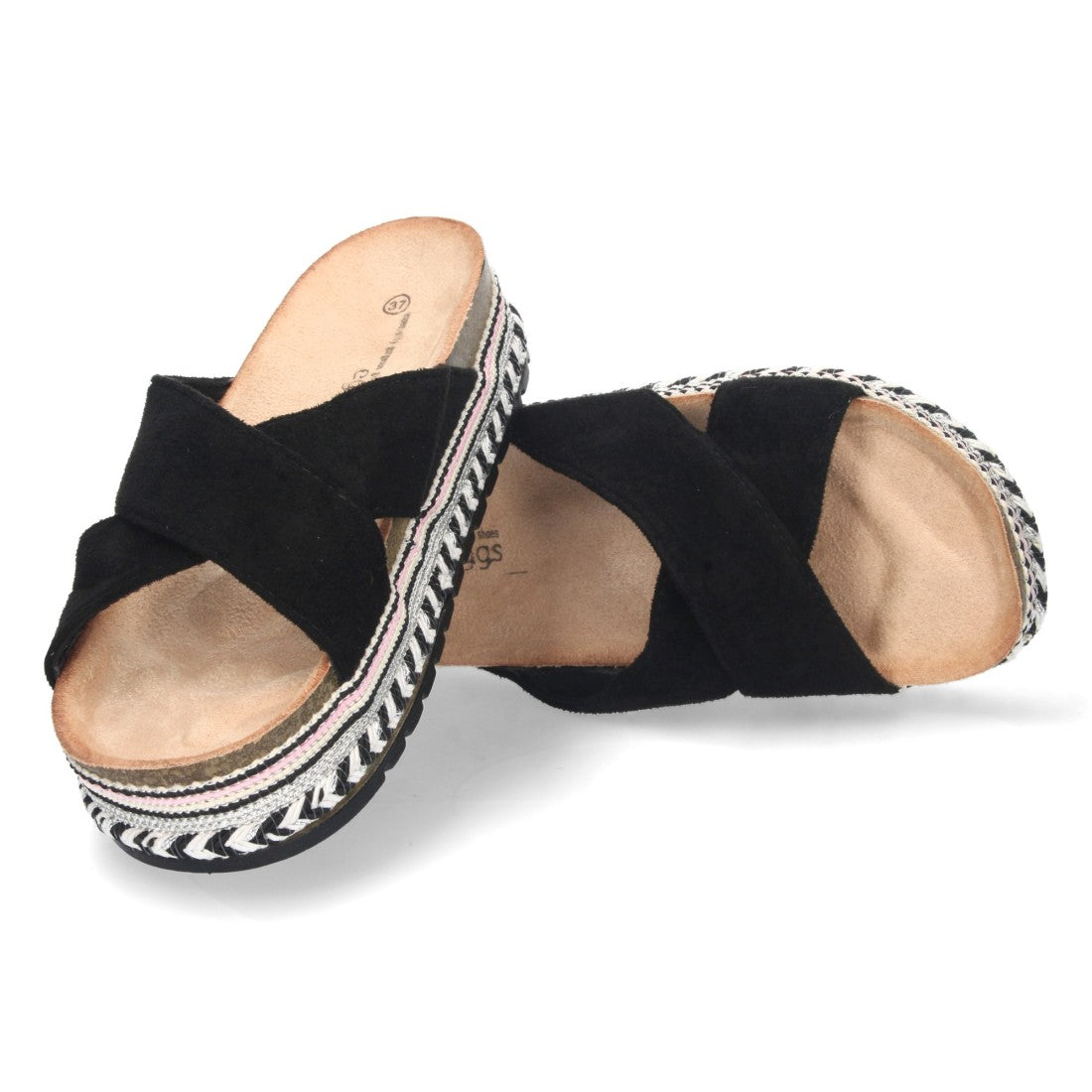 Sandalias Negras Mujer Planas Motivos Étnicos Elegantes