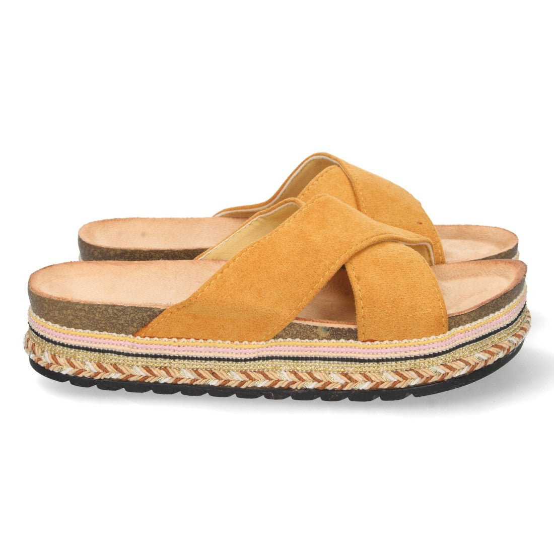 Sandalias Camel Mujer Planas Motivos Étnicos Elegantes