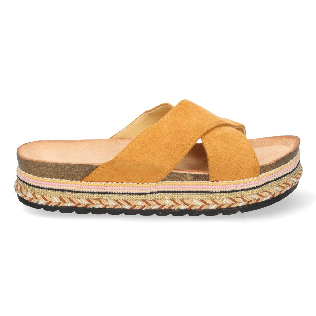 Sandalias Camel Mujer Planas Motivos Étnicos Elegantes